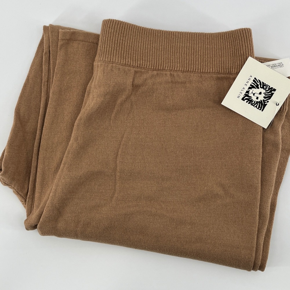 Anne Klein Camel Brown Knit Sweater Pants Wide Leg Pull On Large NWT
